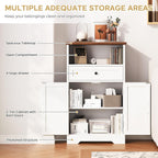 Floor Cabinet, Farmhouse Storage Cabinet with Barn Doors and Drawer, 11.81" D x 23.62" W x 39.37" H White Freestanding Adjustable Shelf Organizer for Bathroom, Kitchen, Living Room