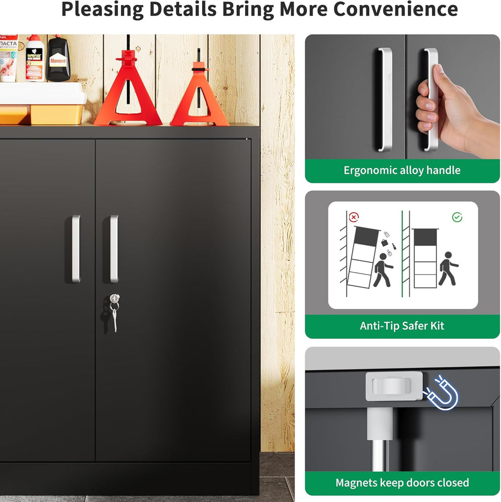 Metal Storage Cabinet with Locking Doors, 35.4" Steel Locker Organizer with Adjustable Shelves, Garage Utility Cabinet for Home, Office, Shop, and School