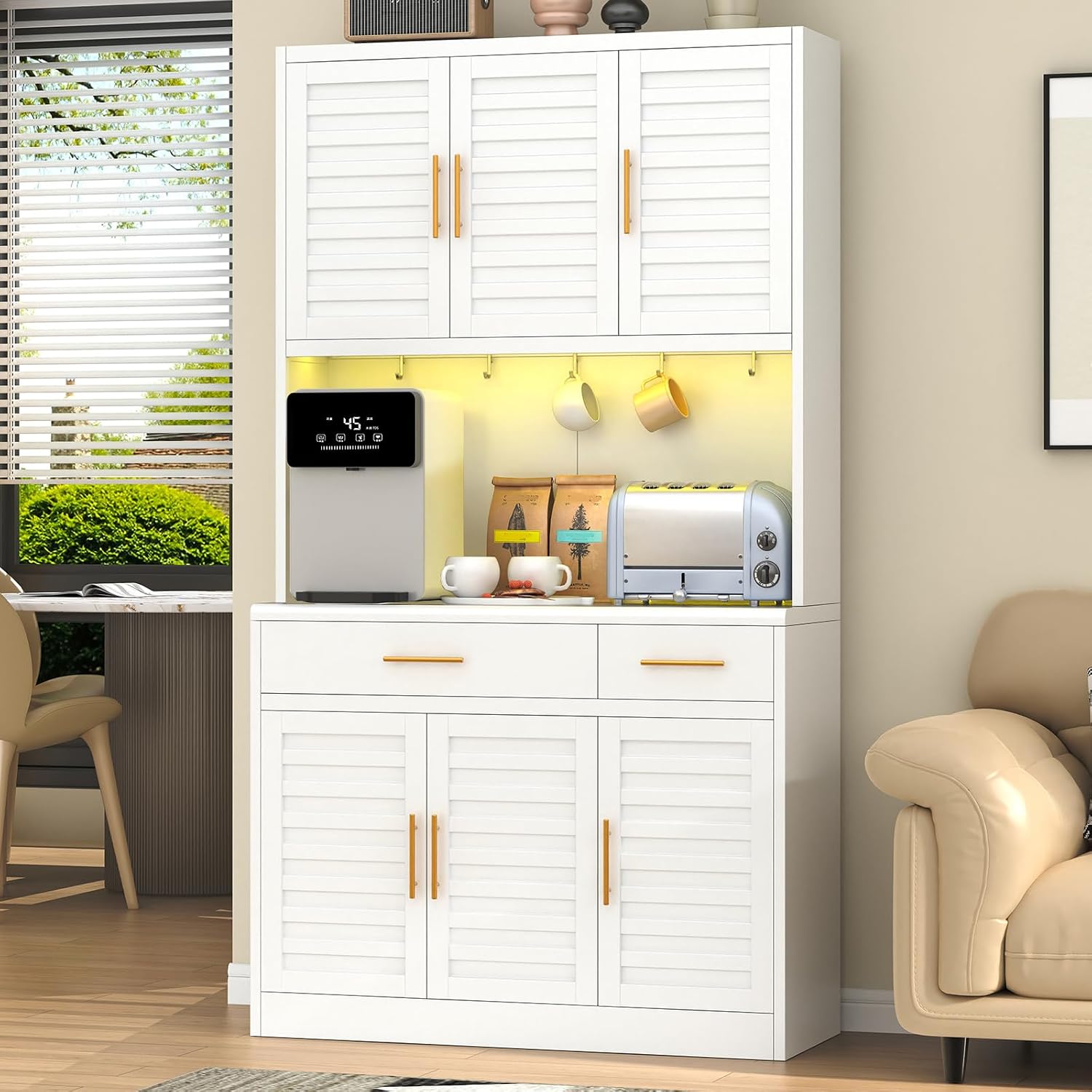 71" Tall Kitchen Pantry Cabinet, Metal Storage Cabinet, with 6 Doors & 6 Adjustable Shelves & 2 Drawer,Cupboard for Bathroom, Dinning Room, Kitchen, White
