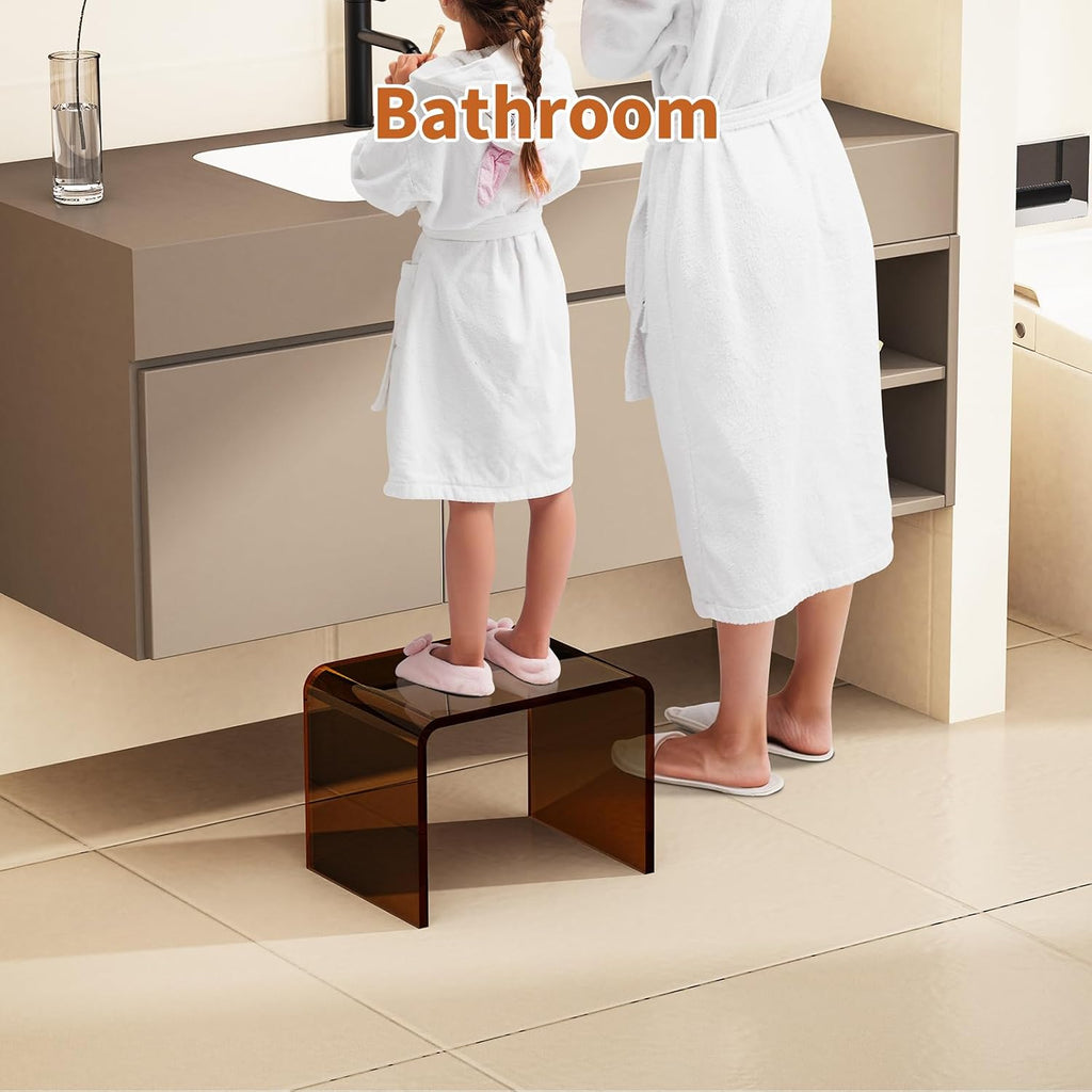 Acrylic Step Stool Small Clear Acrylic Foot Stool for Bathroom Bedroom Kitchen with Non-Slip,Holds Up to 250lbs (Dark Brown, 12.6'' x 9'' × 9.8'')