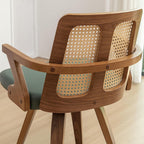 Walnut Dining Chairs - Swivel Rattan Dining Chairs with Bentwood Frame with Ergonomic Cane Back, Curved Arms, MCM Dining Chairs for Kitchen/Restaurant/Living Room/Conference (Walnut Green, Set of 2)