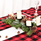20 Inch Christmas Candle Holder Centerpiece with 3 Candle Holders, Pine Cones, Red Berry Table Accent for Festival Home Decoration