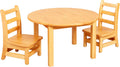 ECR4Kids 30in D Round Hardwood Table with 16in Legs and Two 8in Chairs, Kids Furniture, Honey | Durable rubberwood, GREENGUARD Gold Certified, ANSI/BIFMA Compliant, 2-3 years, 74 lb seat capacity, classroom & home use