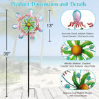 Jellyfish Wind Spinners - 39" Ocean-Themed Metal Wind Sculptures Garden Stake Art, 13.5” Windmill Yard Kinetic, Outdoor Decor for Patio & Lawn - Metal Beach Sculpture with Jellyfish Design