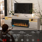 Kucreiheat Electric Fireplace TV Stand with Led Lights-42 Fireplace Entertainment Center for Up to 90 inch TV-Modern TV Console for Living Room with Storage Cabinet, Oak Grey