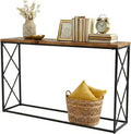 DDK 40" Narrow Console Table, Thin Sofa Side Entryway Table with X-Shaped Metal Frame, Rustic Wood Entry Way Display Table for Hallway, Living Room, Small Spaces