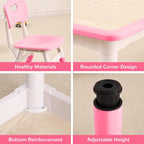 Kids Table and Chairs, Height Adjustable Toddler Table and 4 Chair, Multi-Activity Table with Graffiti Desktop Non-Slip Legs for Ages 2-10, Children Activity Table for Daycare, Classroom, Home