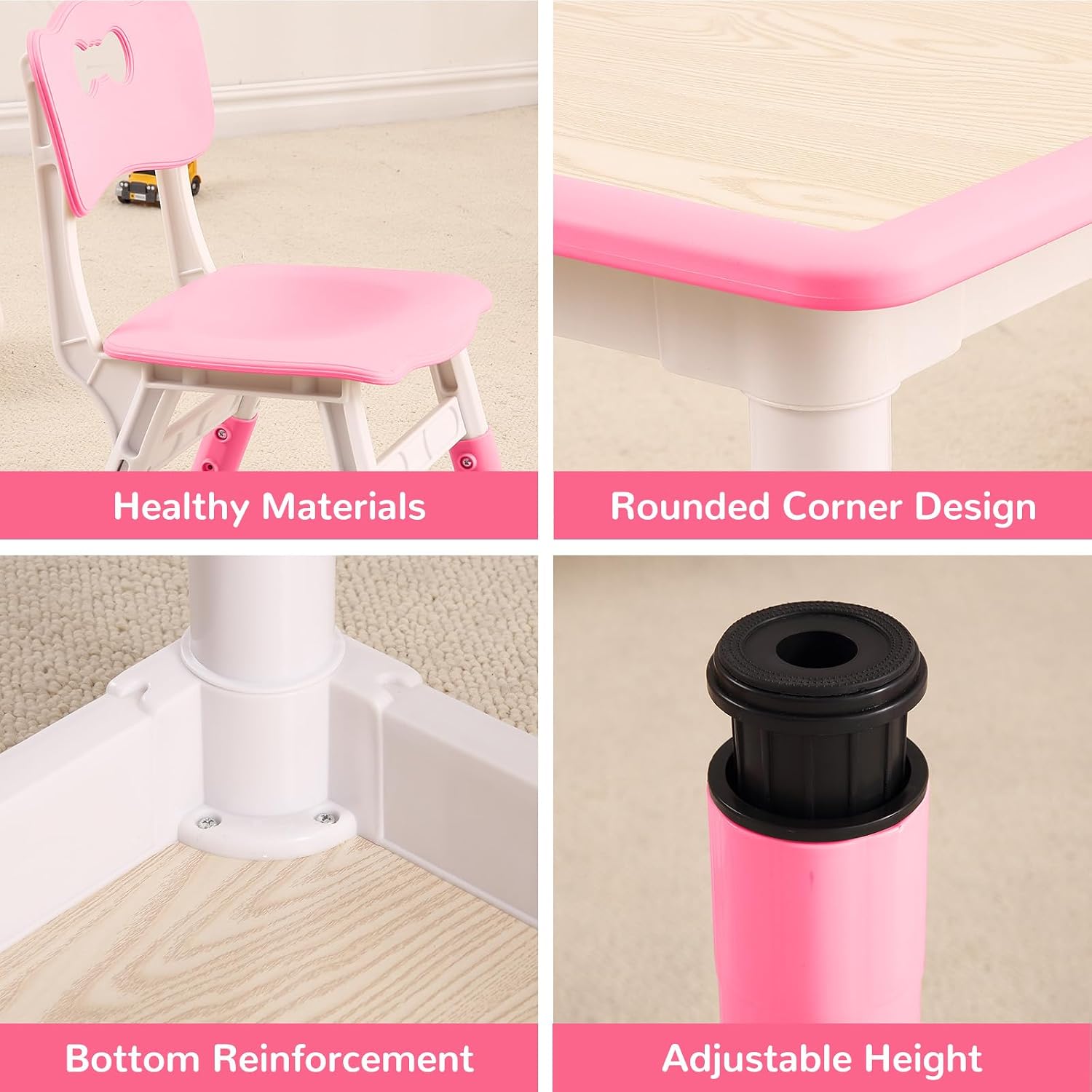 Kids Table and Chairs, Height Adjustable Toddler Table and 4 Chair, Multi-Activity Table with Graffiti Desktop Non-Slip Legs for Ages 2-10, Children Activity Table for Daycare, Classroom, Home