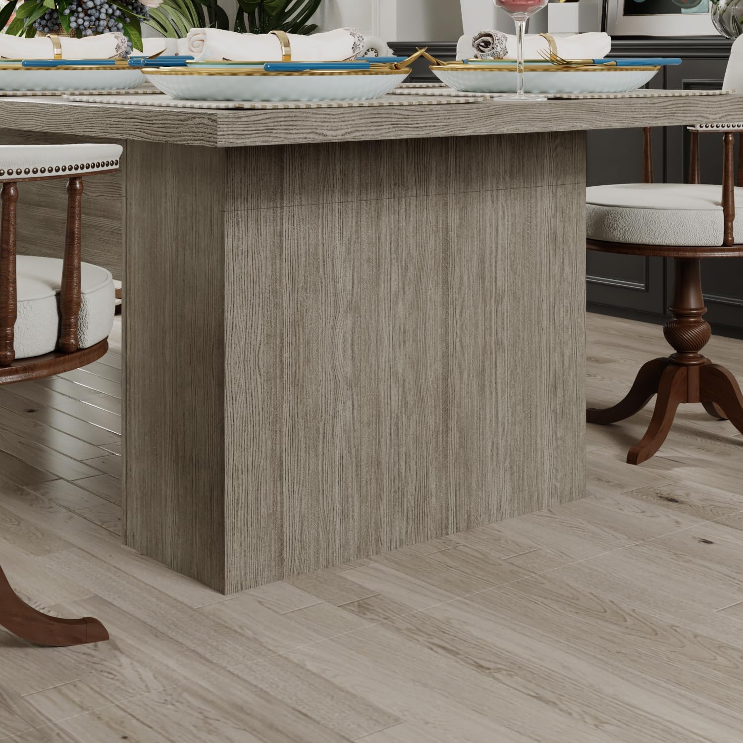 MOUMON 118 inch Kitchen Dining Table for 8-10, Wood Rectangular Kitchen Table, Large Long Dining Table with Wooden Frame, No Chairs, for Dining Room Grey (118.1”W x 47.2”D x 29.5”H)