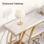 Tribesigns Modern Console Table, 41.3" Narrow Entryway Table with Storage Shelves & Faux Marble Top, 5-Tier Sofa Tables Behind Couch with Arched Metal Frame for Living Room, Hallway (Gold & White)