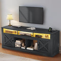 YITAHOME TV Stand with Curved Desktop for 75/80 Inch TVs, Black | Entertainment Center with LED Lights, Media Furniture TV Table with with Power Outlet, TV Consoles for Living Room