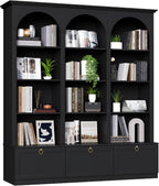 71" Tall Triple Wide Bookshelf with Doors, 5-Tier Large Arched Bookcase