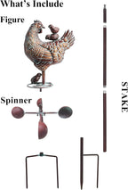 3D Large Metal Hen with Chicks Statue Wind Spinner,79" H Kinetic Garden Chicken Wind Sculpture,Mother Hen & Chicks Wind Vane,Metal Yard Art,Antique Copper Chicken Decorfor Outdoor Patio Lawn Yard