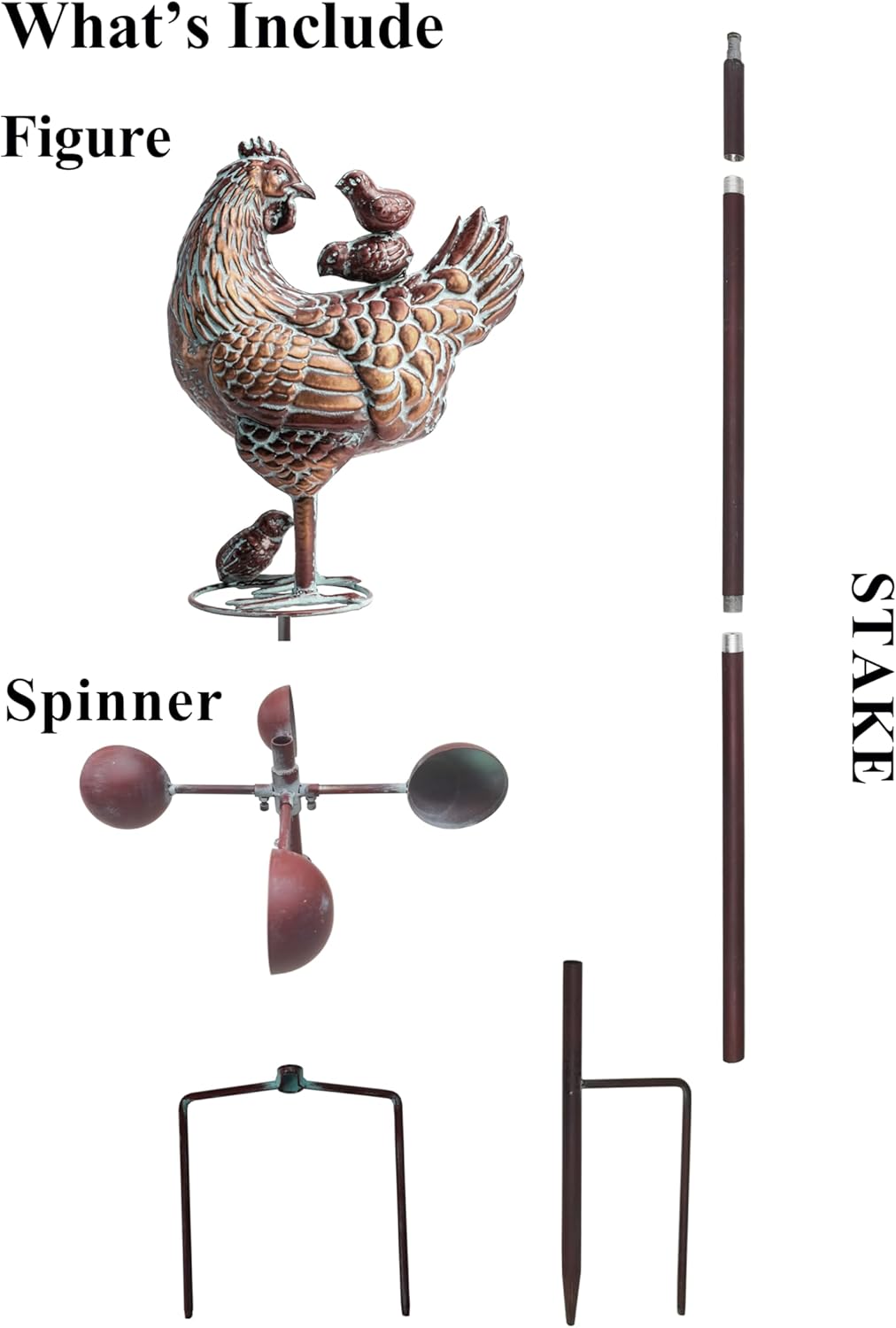 3D Large Metal Hen with Chicks Statue Wind Spinner,79" H Kinetic Garden Chicken Wind Sculpture,Mother Hen & Chicks Wind Vane,Metal Yard Art,Antique Copper Chicken Decorfor Outdoor Patio Lawn Yard
