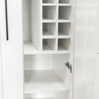 Pull-Out Kitchen Pantry Cabinet with Multi-Tier Shelves, Glass Doors & Spice Rack, Freestanding Wood Hutch Storage Cabinet Next to Refrigerator for Coffee Bar, Dining Room, Narrow Spaces