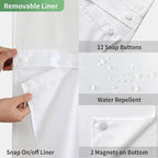 Stall No Hook Shower Curtain with Snap-in Fabric Liner Set,Waffle Weave Shower Curtains for Bathroom,Hotel Luxury Decor Bathroom Curtain Set,Waterproof & Washable,White,54Wx80H