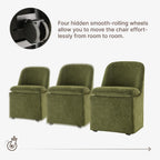 KISLOT Upholstered Dining Chairs Set of 4 with Hidden Casters, Modern Kitchen Chairs with Removable Washable Cover, Padded Dining Room Chairs with Chenille Velvet Fabric & Metal Frame, Green