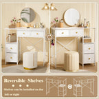 3IngSeagulls White Vanity Desk Without Mirror, Small Makeup Desk with 4 Fabric Drawers, 33.5 Inches Dressing Table with Storage, Vanity Table for Bedroom with Hook, White