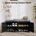 Entryway Shoe Storage Bench with 2" Cushion, 37.4" Small Bench with Shoe Rack, Cabinet Organizer for Hallway, Bedroom End of Bed (Black)