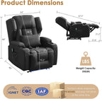 SAMERY Power Recliner Chair, Electric Wall Hugger Recliner Chair Reclining Sofa Home Theater Seating for Living Room with Massage & Heat, USB, LED Lights, Cup Holders, Side Pockets, Lumbar Pillow