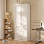 70.8" Tall Farmhouse Kitchen Pantry Cabinet with Doors, Modular Storage Cabinet with 4-Tier Adjustable Shelves, Wooden Hutch for Kitchen or Living Room, White