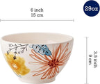 Bico Blossom Symphony Cereal Bowls Set of 4, 29 oz Deep Ceramic Soup Bowls for Cereal, Salad, Noodles, Kitchen, Microwave and Dishwasher Safe, Gift for Housewarming and Thanksgiving