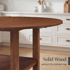 Best Choice Products 42" Round Drop Leaf Dining Table for 4, Solid Wood Expandable Small Dining Table W/Storage Shelf, Space Saving Kitchen Table for Kitchen, Dining Room, & Small Spaces - Chestnut