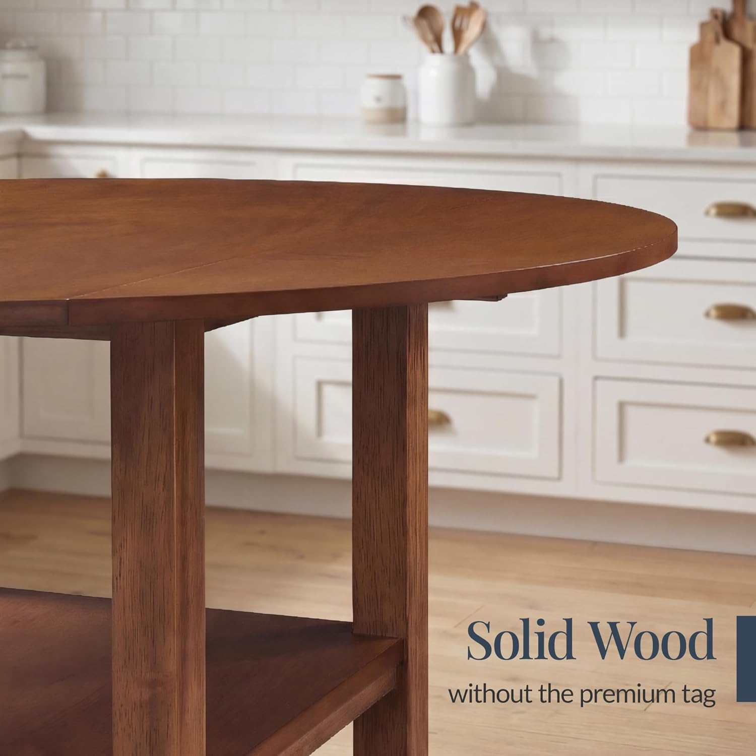 Best Choice Products 42" Round Drop Leaf Dining Table for 4, Solid Wood Expandable Small Dining Table W/Storage Shelf, Space Saving Kitchen Table for Kitchen, Dining Room, & Small Spaces - Chestnut