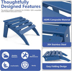 FOOWIN Folding Adirondack Ottoman Set of 4, HDPE All Weather Adirondack Footrests, Ottoman for Adirondack Chair,Patio Footstool for Outside Easy Storage,for Patio, Backyard, Porch, Garden, Navy Blue