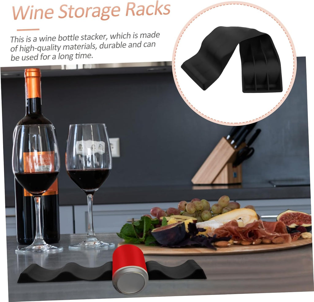 Black Silicone Wine Holder Foldable Bottle Stacking Mat for Sealed Bottles | Pyramid Shape, Format, Anti Slip Pads, Portable Design for Bar Display and Storage