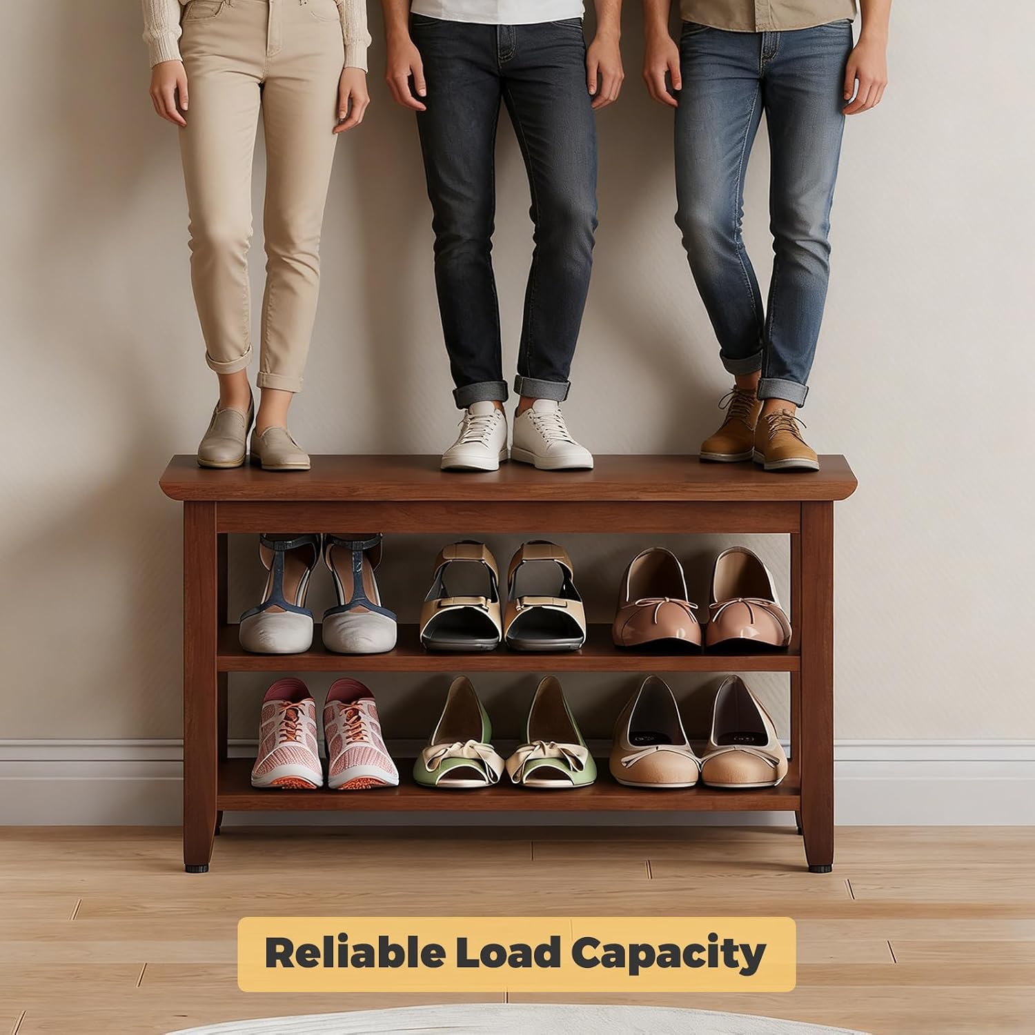 Wood Shoe Bench for Entryway,Bench with Shoe Rack,Storage Shoe Organizer for Hallway,Living Room,Bedroom (Brown, 31.5''W×11.81‘’D×17.71‘’H)