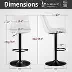 STOOLINK Adjustable Bar Stools Set of 2, Faux Leather Bar Stools with Back | Swivel Bar Chairs with 7.3" Footrest, Counter Height Bar Stools for Kitchen Island, Bistro, 17.5" Wide Seat, White
