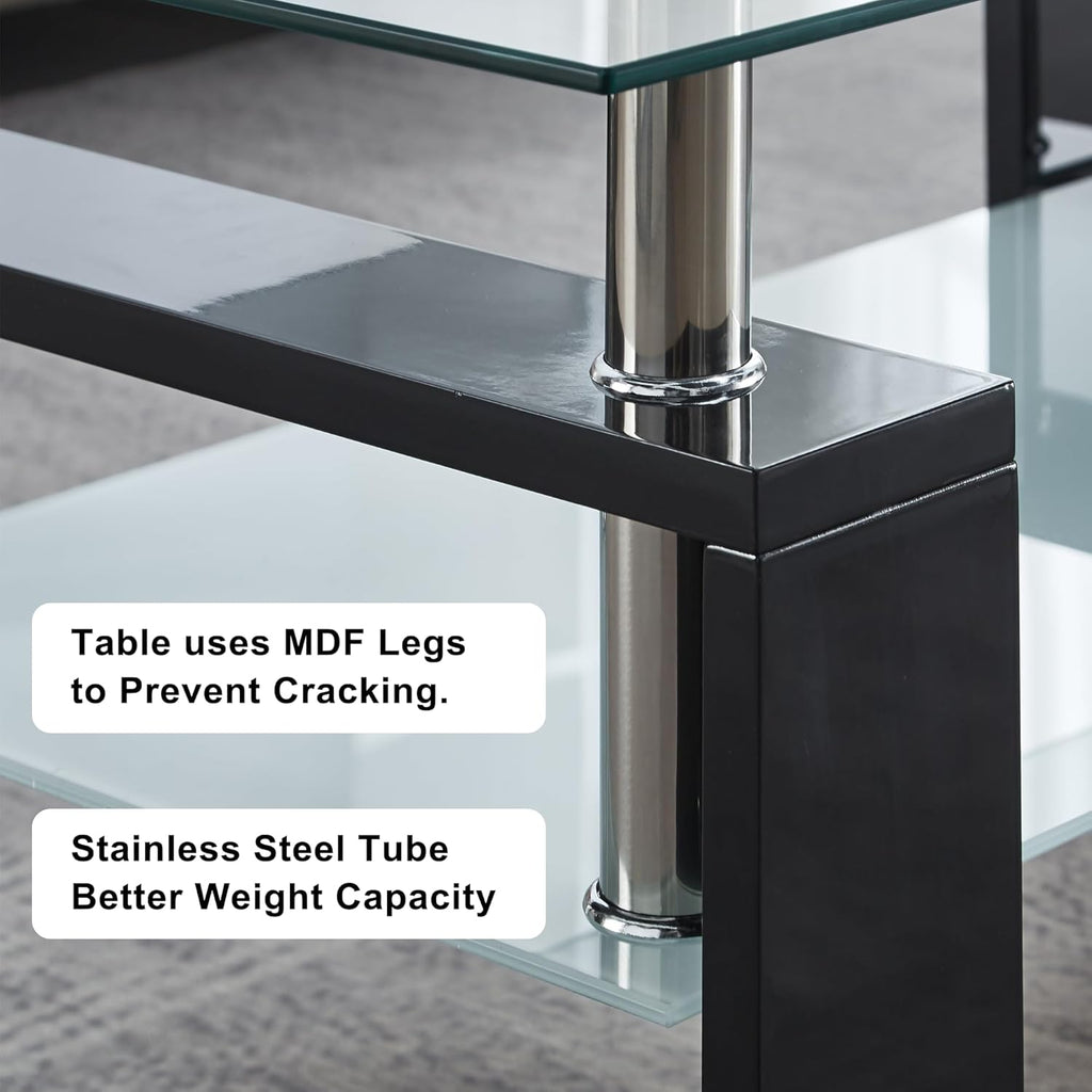 Square Glass End Table,2-Tier Tempered Glass Modern Living Room Side Table with Metal Leg,Living Room/Small Space/Apartment
