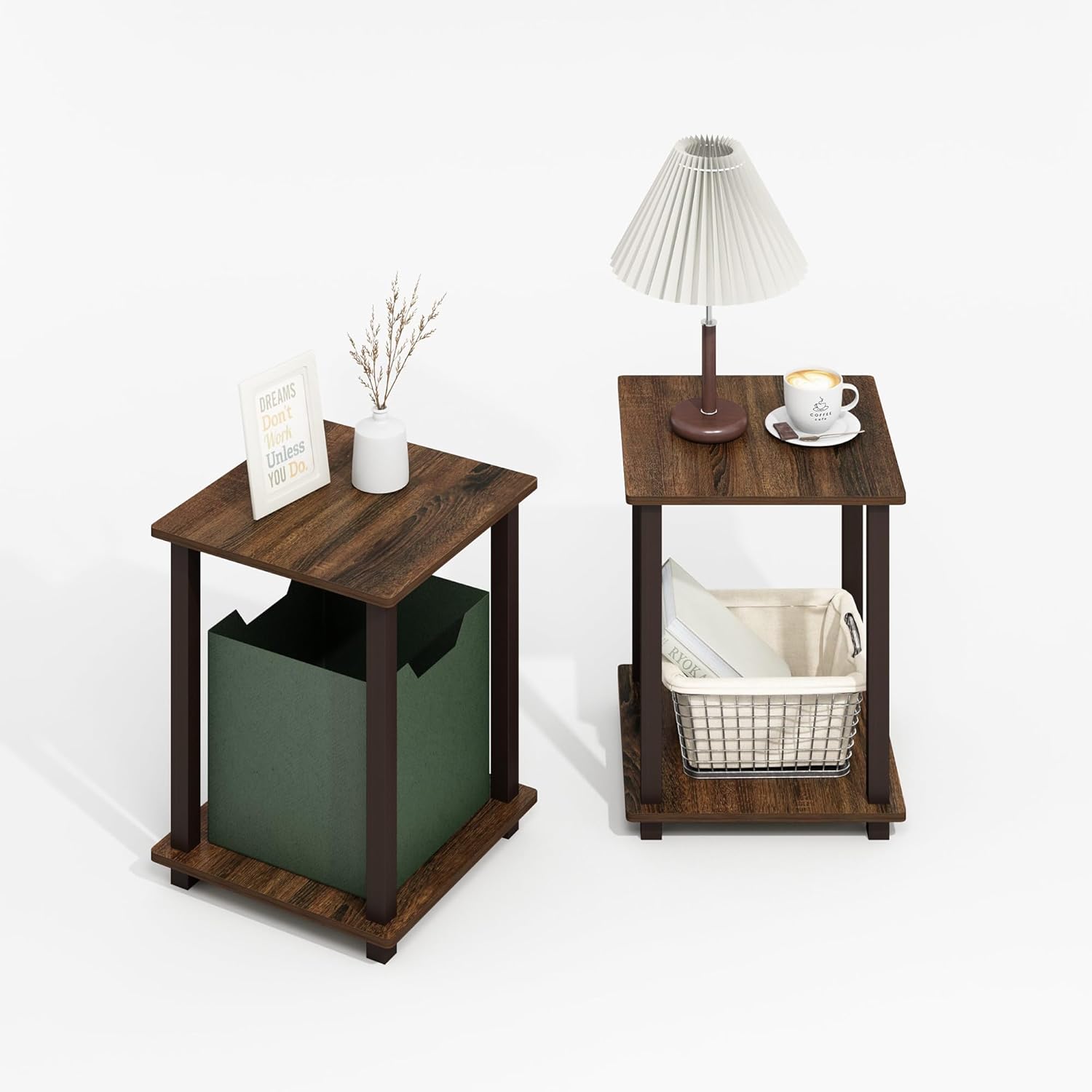 Furinno Simplistic Side Table Set of 2, End Table, Night Stand, Nightstand, Bedside Table, for Living Room, Bedroom, Black Walnut