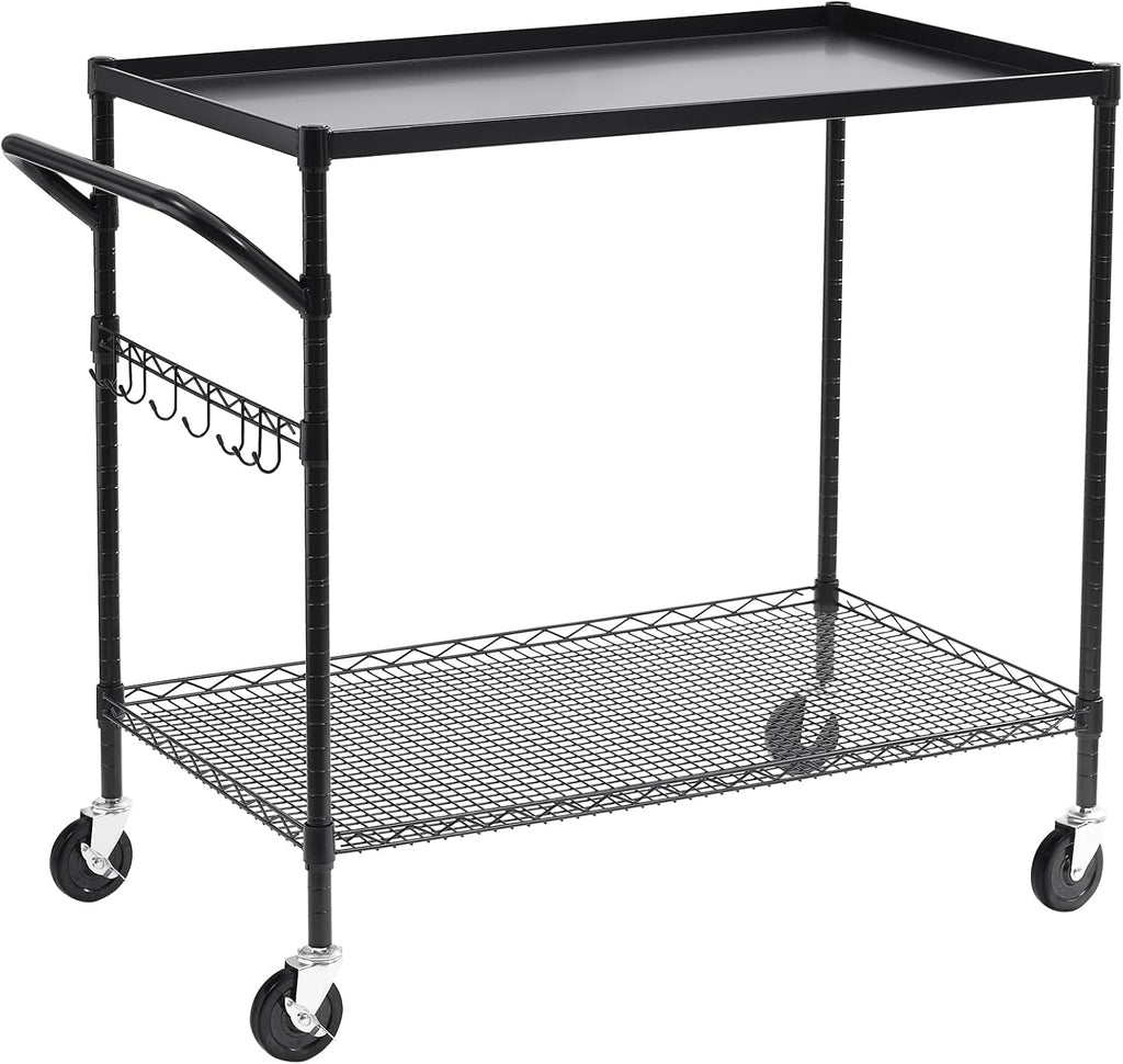 WDT 2-Tier Utility Cart with Wheels, Metal Cart with 1000LBS Capacity, NSF Heavy Duty Rolling Cart, Commercial Grade Serving Tool Storage Carts for Warehouse Garage Kitchen, 24"D x 40"W x 39"H, Black