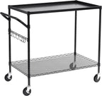 WDT 2-Tier Utility Cart with Wheels, Metal Cart with 1000LBS Capacity, NSF Heavy Duty Rolling Cart, Commercial Grade Serving Tool Storage Carts for Warehouse Garage Kitchen, 24"D x 40"W x 39"H, Black