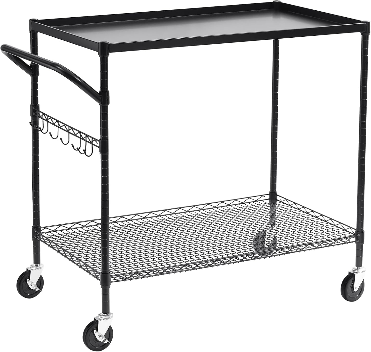 WDT 2-Tier Utility Cart with Wheels, Metal Cart with 1000LBS Capacity, NSF Heavy Duty Rolling Cart, Commercial Grade Serving Tool Storage Carts for Warehouse Garage Kitchen, 24"D x 40"W x 39"H, Black