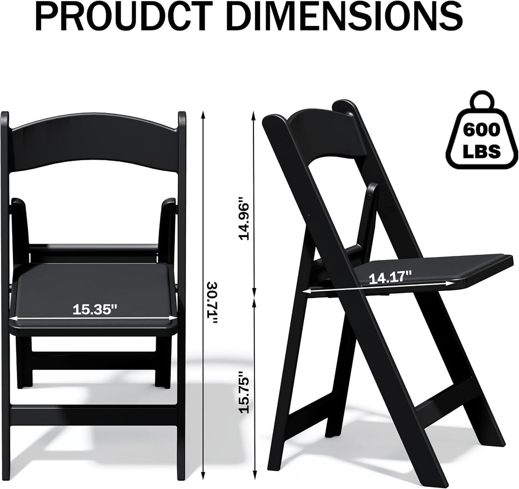 Resin Folding Chairs with Cushion for Wedding, Party, 4 Pack, 660lbs | Black Folding Chairs with Padded, Lightweight Plastic Chairs, Comfortable Foldable Chairs for Picnic, Events, Back to School