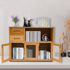 Small Bamboo Kitchen Pantry Sideboard, with Two Drawers, One Open Space, Large Bottom Space with Doors, Freestanding Countertop Storage Cabinet for Bottles, Dish, Bowl, Console