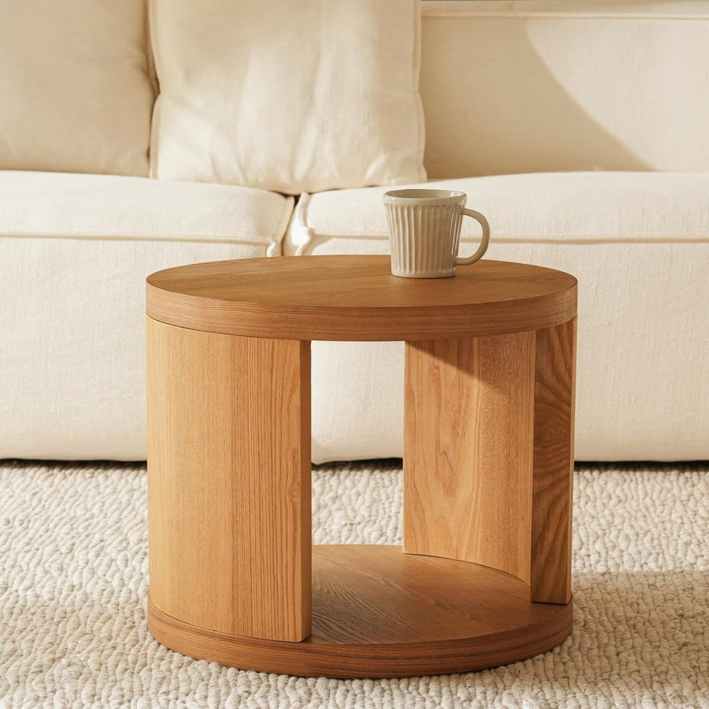 Round Nesting Coffee Table Set of 2, Brown, Wood Top | Modern wood-top tables for living rooms, bedrooms, and apartments