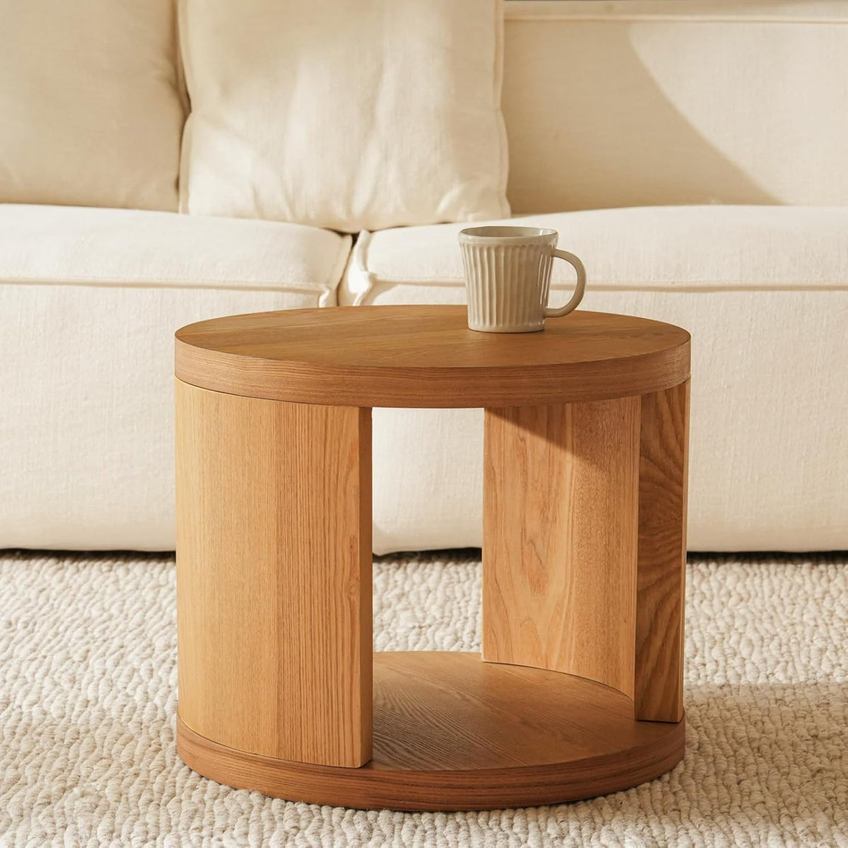 Round Nesting Coffee Table Set of 2, Brown, Wood Top | Modern wood-top tables for living rooms, bedrooms, and apartments