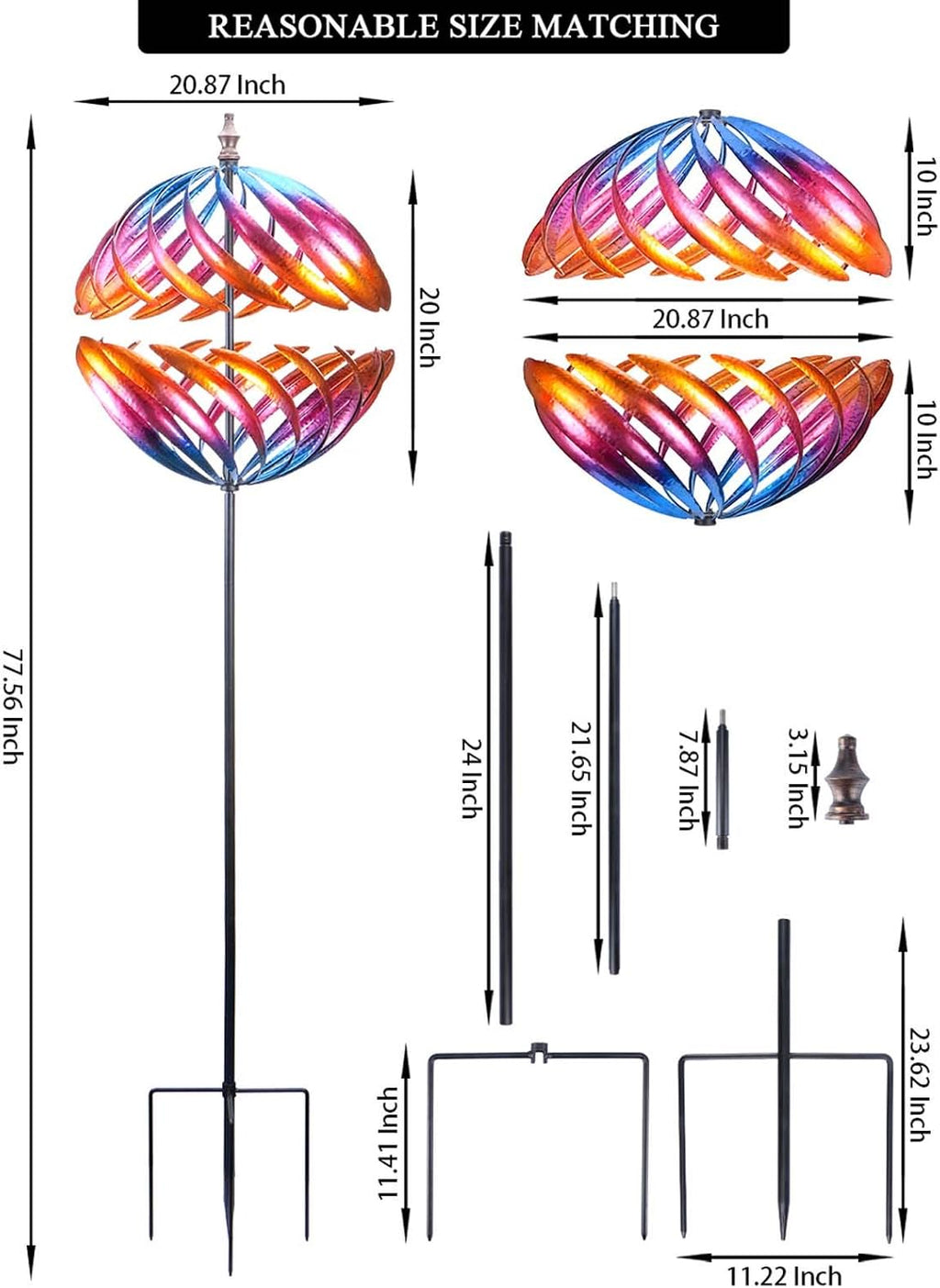 MUMTOP Wind Spinner 360 Degrees Double Steel Metal Wind Sculpture is Suitable for Decorating Your Patio, Lawn & Garden
