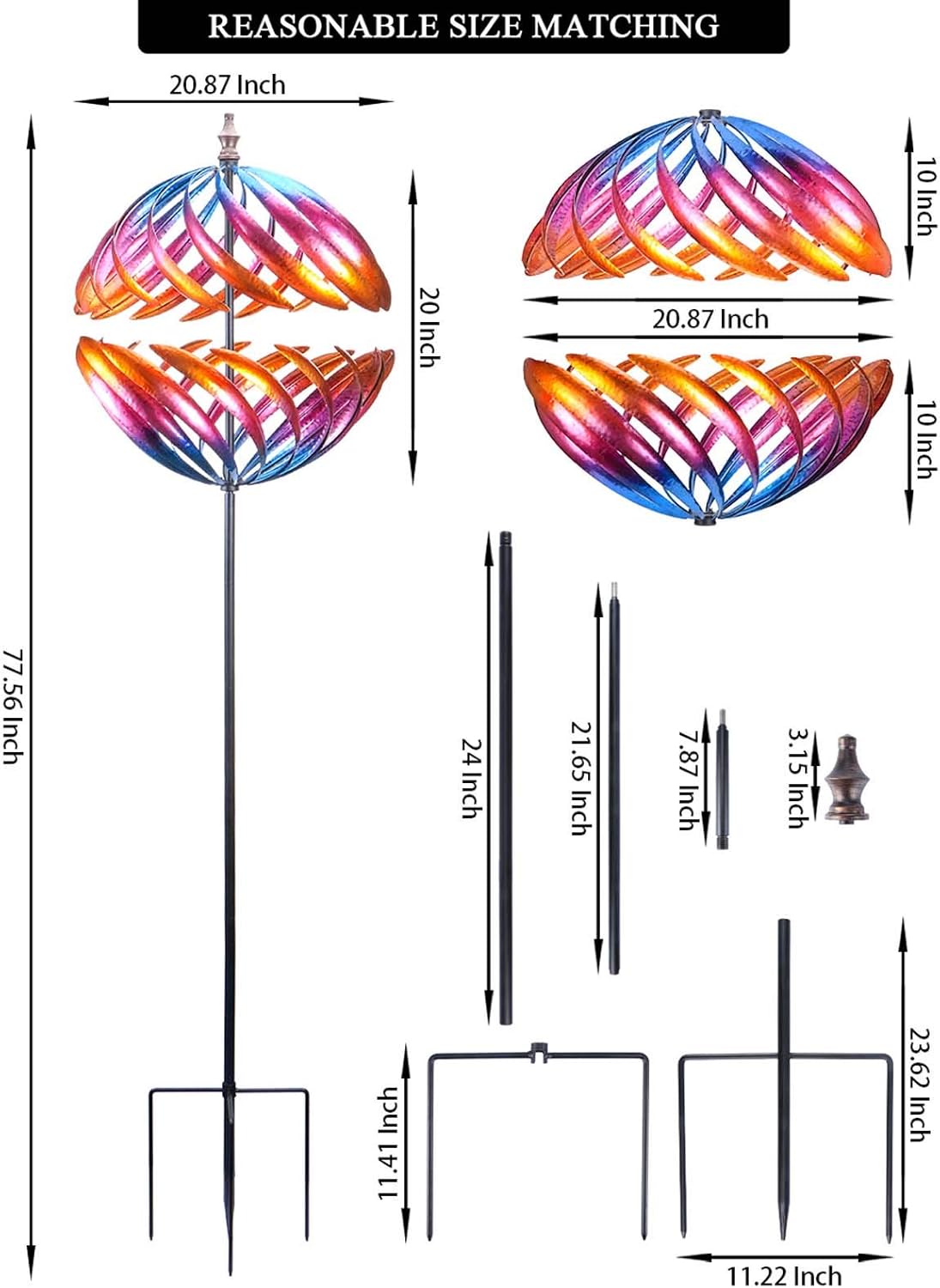 MUMTOP Wind Spinner 360 Degrees Double Steel Metal Wind Sculpture is Suitable for Decorating Your Patio, Lawn & Garden