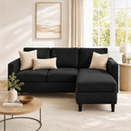 Nuturelly 73.6" L-Shaped Small Sectional Sofa with Ottoman, Black | Tool-Free Assembly, 3-Seater, Medium-Firm Foam+Springs, Pet-Friendly Microfiber, 5.9" Leg Clearance, Spot-Clean Only