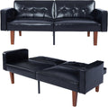 mikibama Convertible PU Leather Black Futon Sofa Bed with Split Back,Mid Century Modern Sleeper Couch Beds,68.11" Tufted Loveseat Futons for Living Room RV, Small Spaces