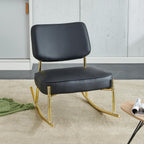 Modern Rocking Chair with PU Cushioned Seat, Black Backrest, Gold Metal Legs for Living Room, Bedroom, Office (Black + PU)
