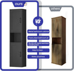 67" Tall Narrow Bathroom Storage Cabinet, Slim Metal Cabinet with Doors and Adjustable Shelves, Freestanding Pantry Organizer for Small Spaces, Bathroom, Kitchen, Laundry Room, Living Room, Black