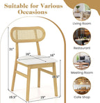 Giantex Wooden Dining Chairs Set of 2, Faux Leather Upholstered Kitchen Chairs w/Breathable Mesh Cane Backrest, Rubber Wood Frame, Padded Seat, Farmhouse Armless Dining Room Chair, Natural
