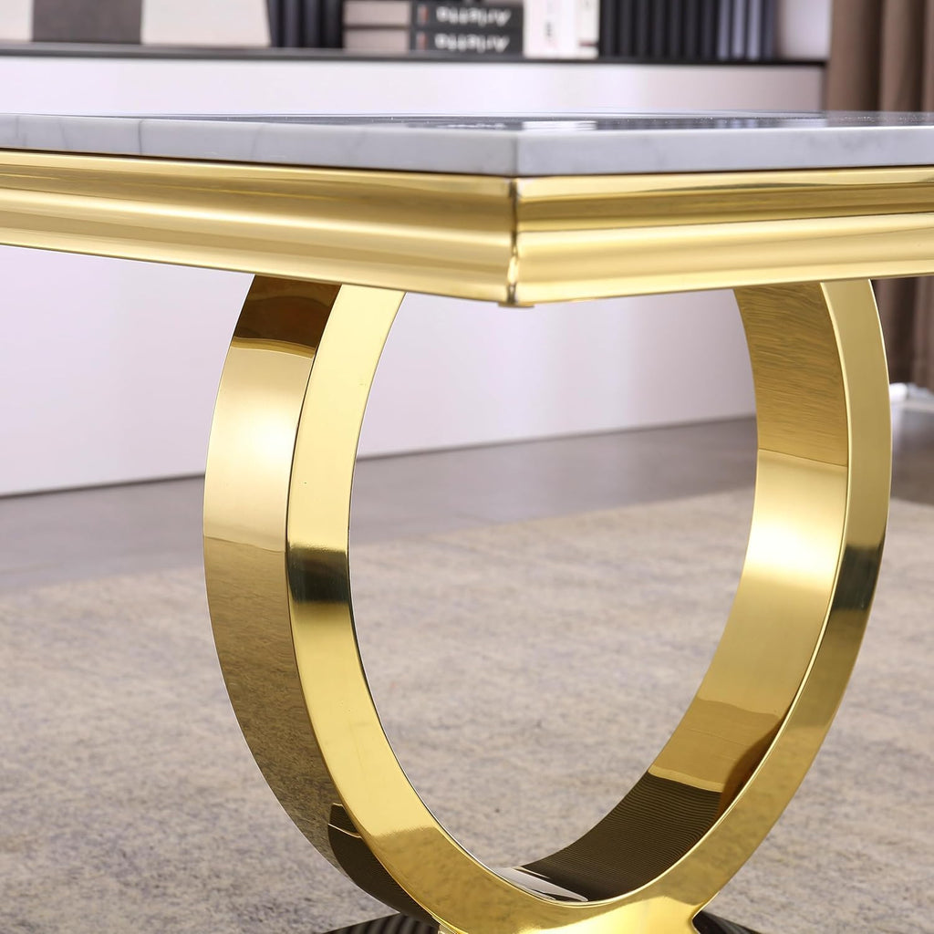 Modern Luxury Faux Marble End Table with Polished Gold Stainless Steel Base Square White Marble Side Table Elegant Small Bedside Table for Living Room Bedroom Office
