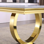 Modern Luxury Faux Marble End Table with Polished Gold Stainless Steel Base Square White Marble Side Table Elegant Small Bedside Table for Living Room Bedroom Office